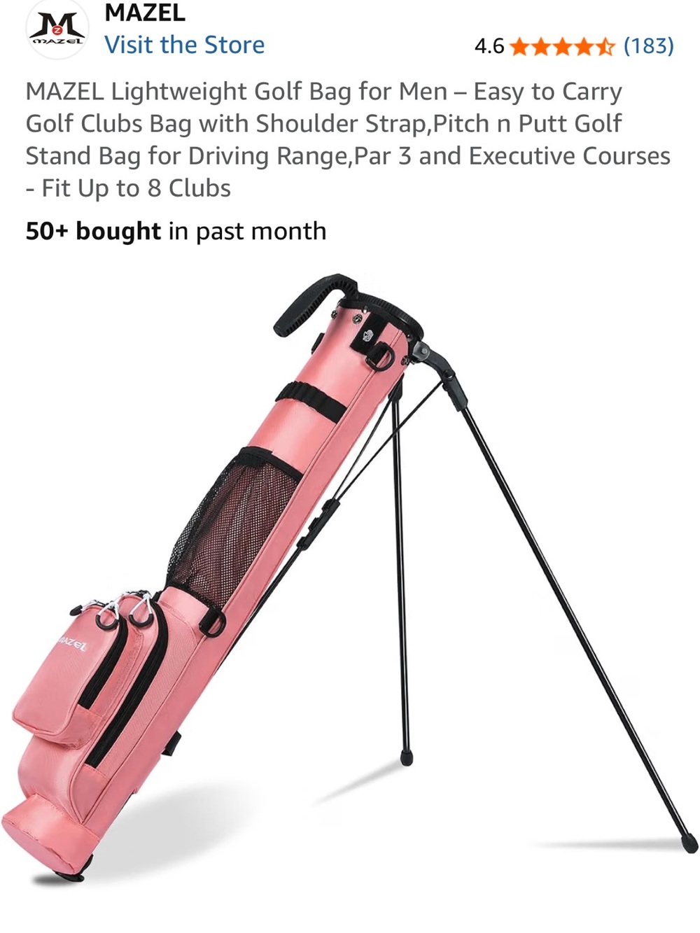 MAZEL Pink Lightweight Stand Golf Bag with Dual Legs
